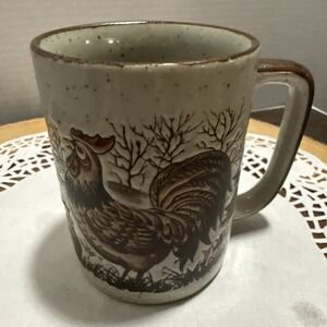 Vintage Otagiri Japan Rooster Hen Barn Stoneware Coffee Mug Farmhouse 3-3/4"